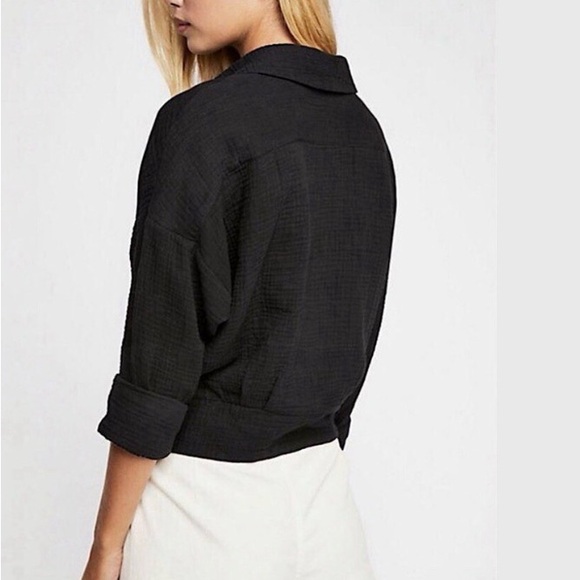 Free People Sunstreaks Black Cotton Gauze Button Front-Tie Shirt XS - Picture 2 of 6